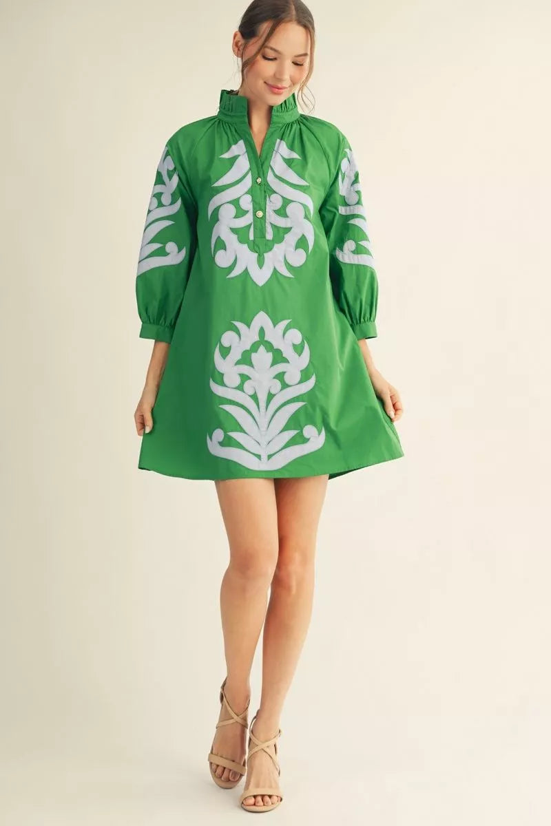 Jodif Kelly green floral Applique dress