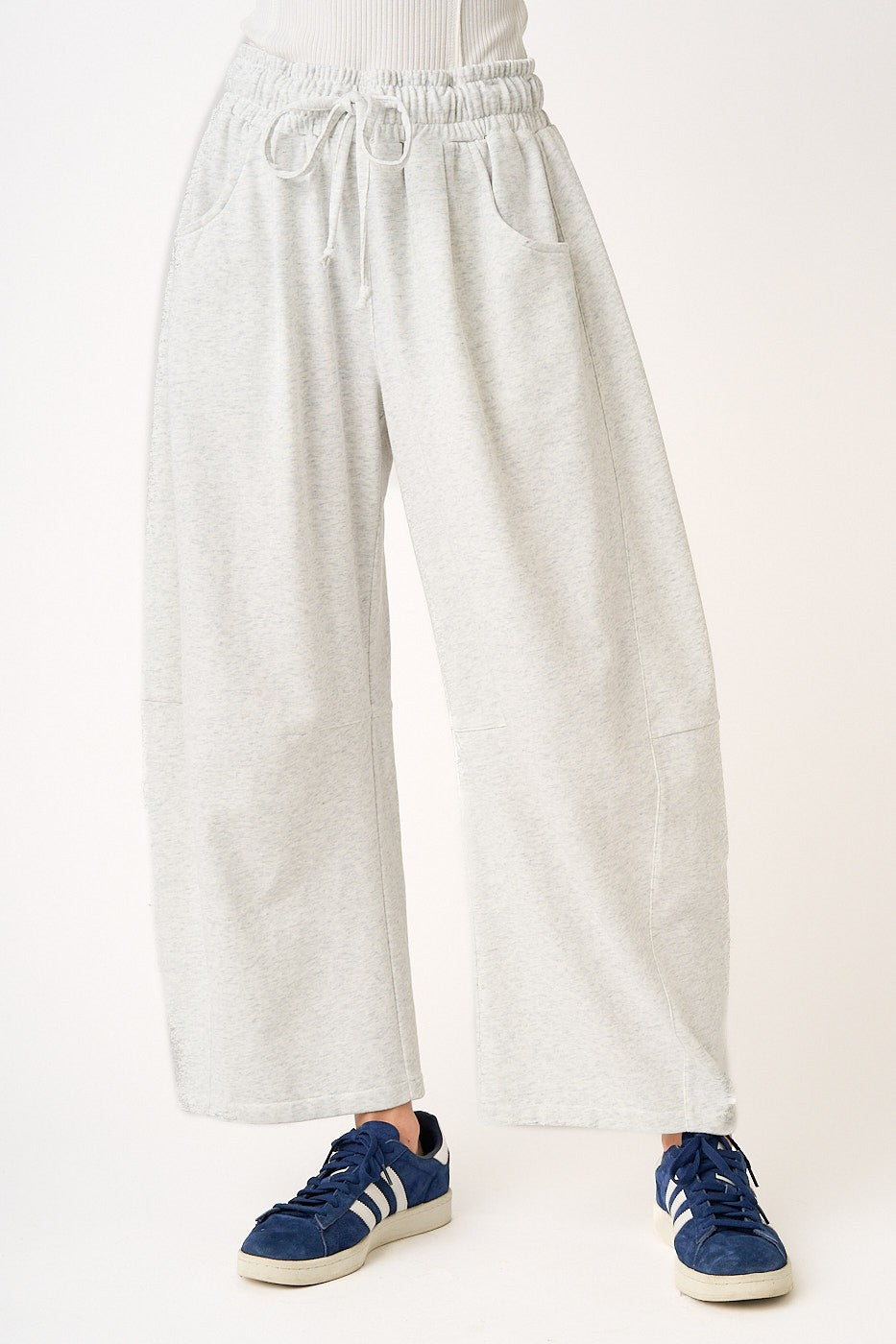 Cotton French Terry Pull-on Barrel Leg Pants