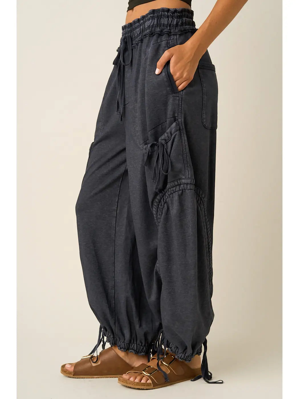 Washed French Terry Drop Pocket Balloon Pants