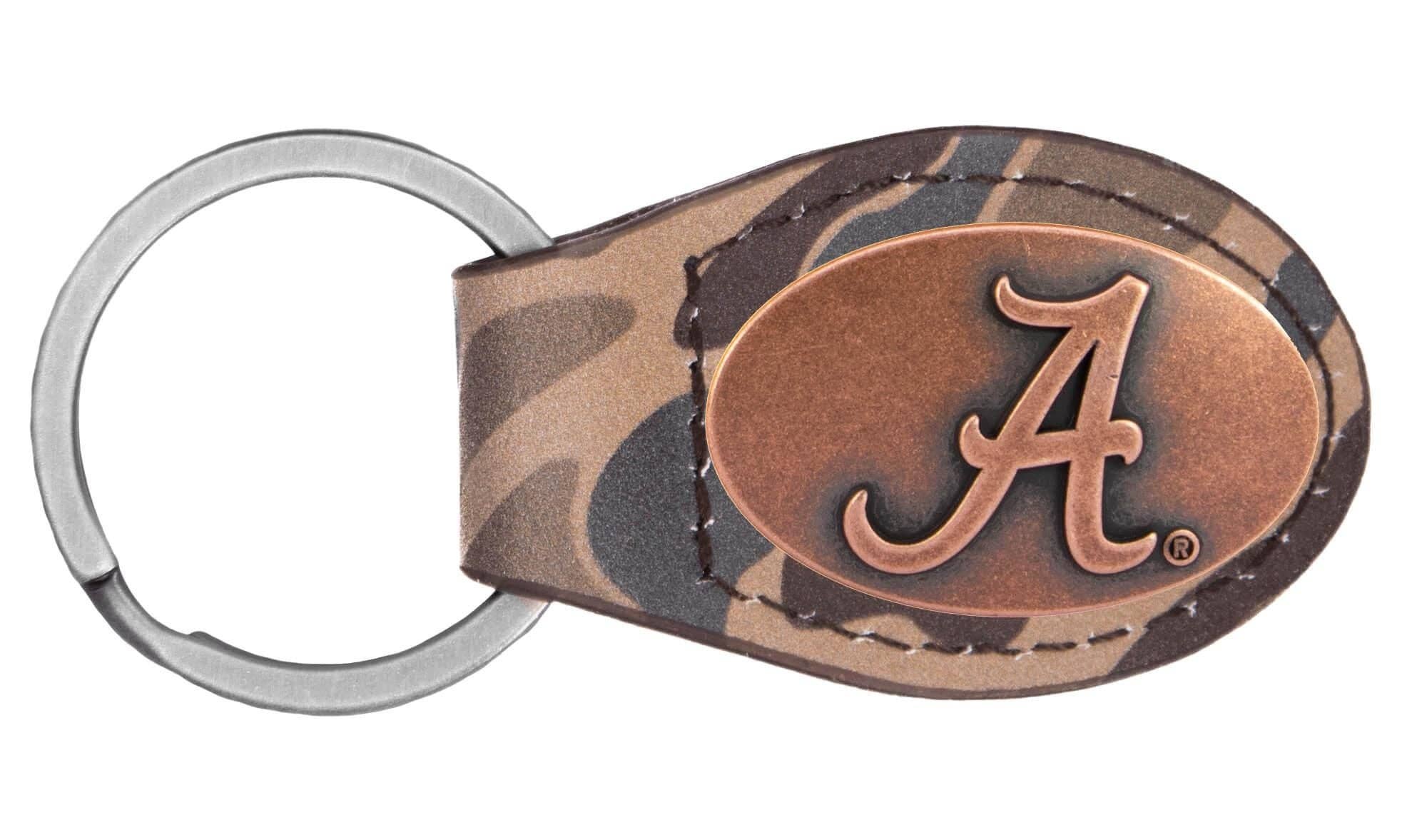 Alabama Crimson Tide Oval Camo Leather Key Fob.