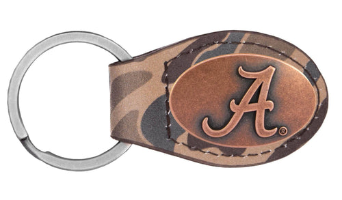 Alabama Crimson Tide Oval Camo Leather Key Fob.
