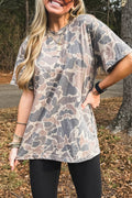Neutral Camo Print Oversized Casual Crewneck T Shirt