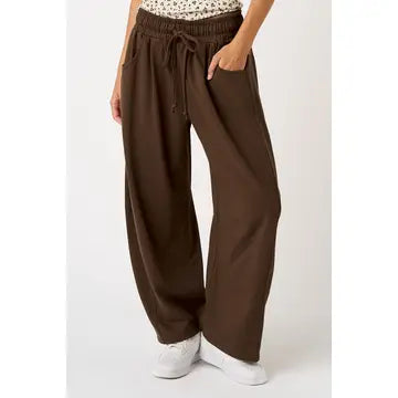 Cotton French Terry Pull-on Barrel Leg Pants