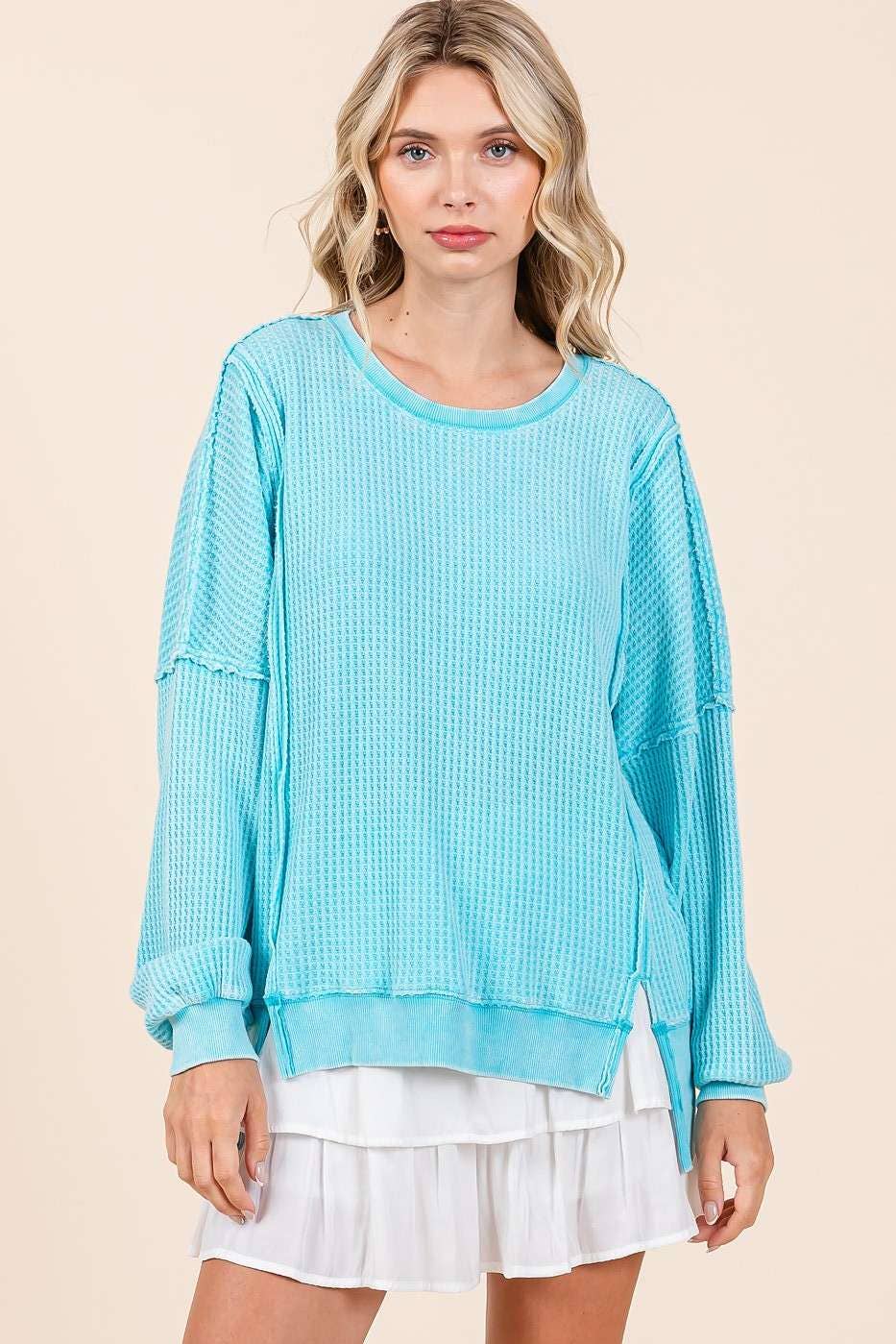 MINERAL WASH WAFFLE DOLMAN LONG SLEEVE TOP
