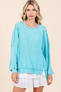 MINERAL WASH WAFFLE DOLMAN LONG SLEEVE TOP