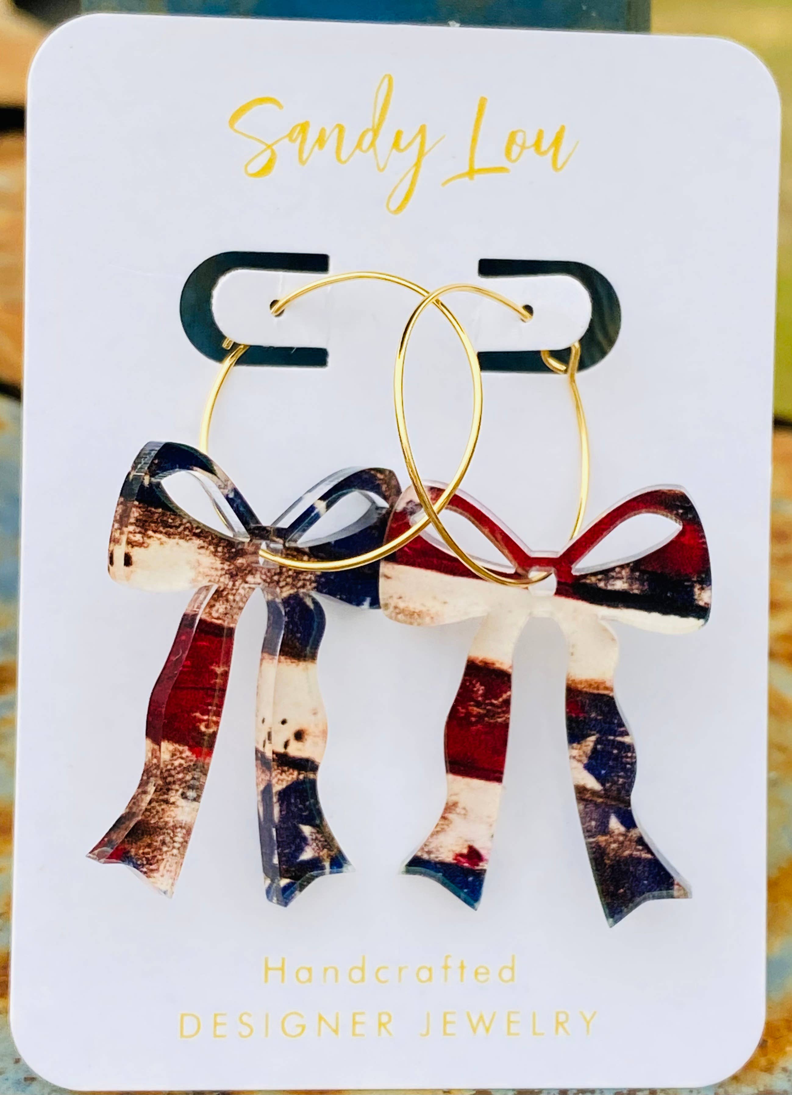 Old Glory Patriotic Bow Hoop Earrings - American Flag 