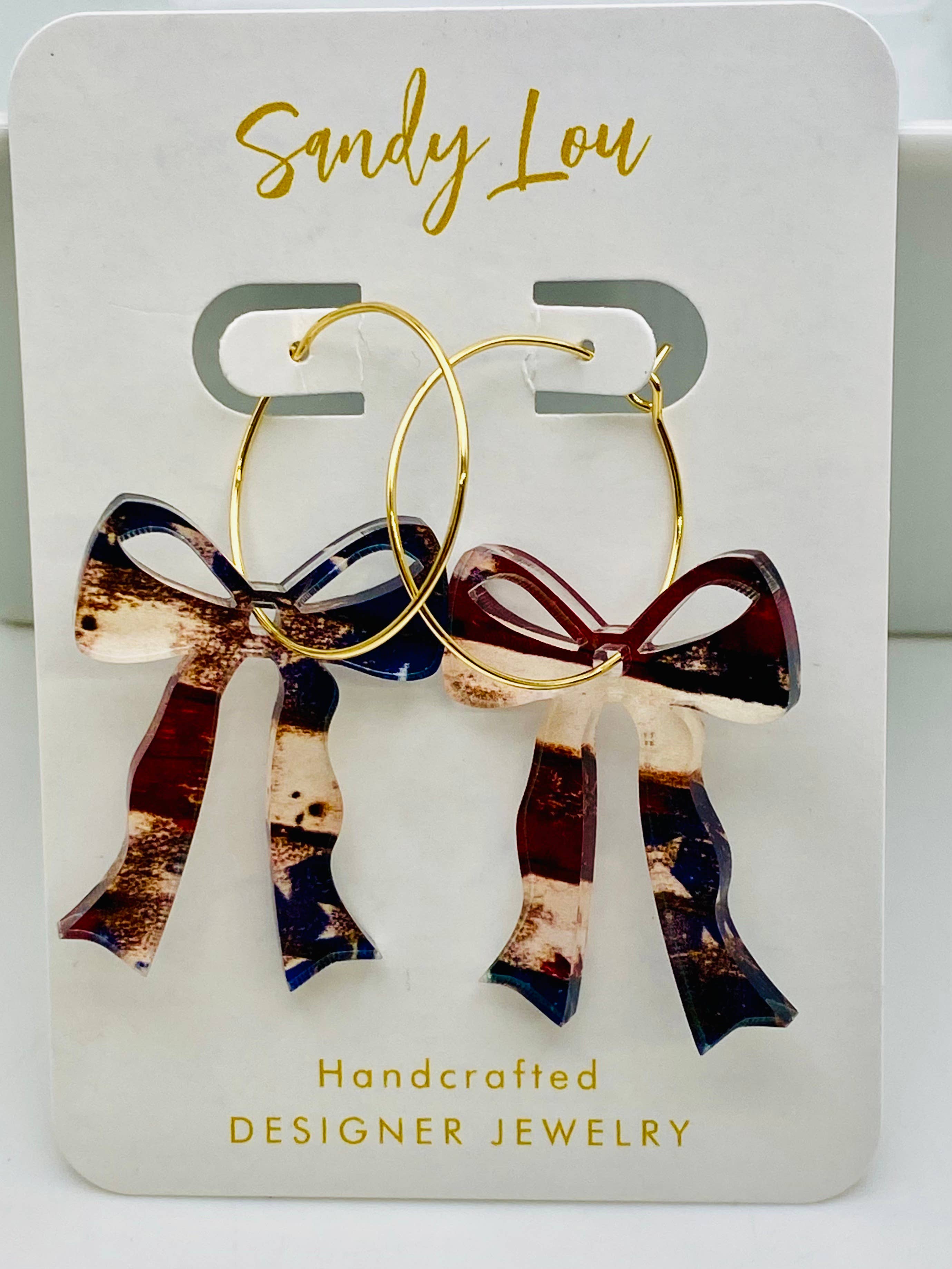 Old Glory Patriotic Bow Hoop Earrings - American Flag 