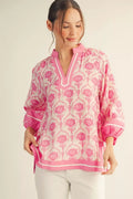 Jodifl Plus size 3/4 puff sleeves boho print top