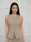 Seam Detail Button Down Denim Vest Top
