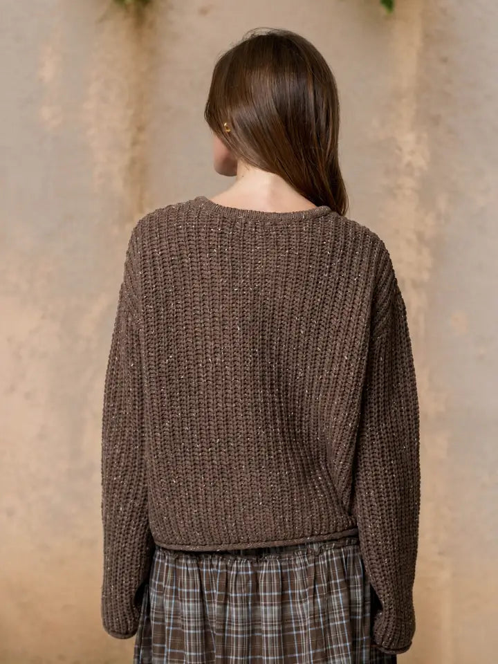 Marled Button Down Raw Edge Chunky Knit Cardigan
