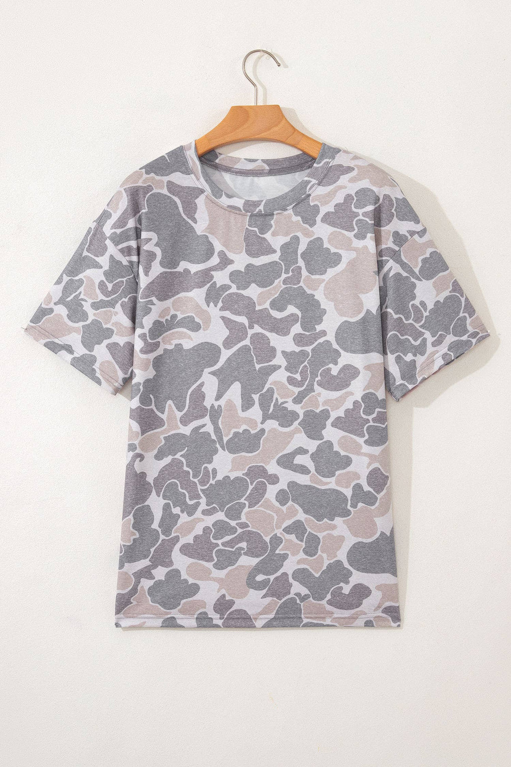 Neutral Camo Print Oversized Casual Crewneck T Shirt