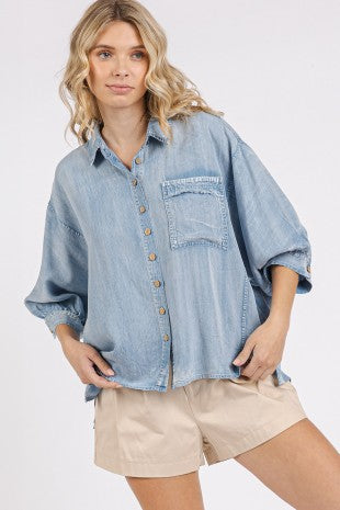 Washed Tencel Chambray Dolman Sleeve Shirt