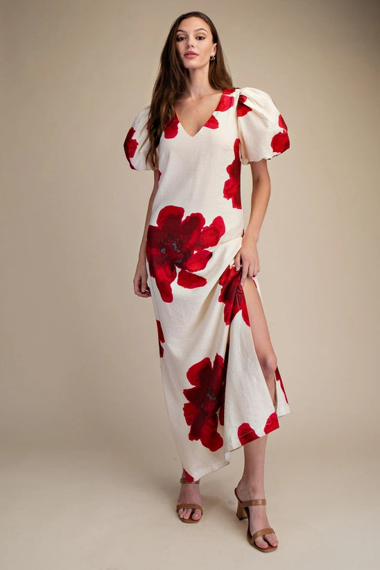 Glam Puff-Sleeve A-Line Maxi Dress