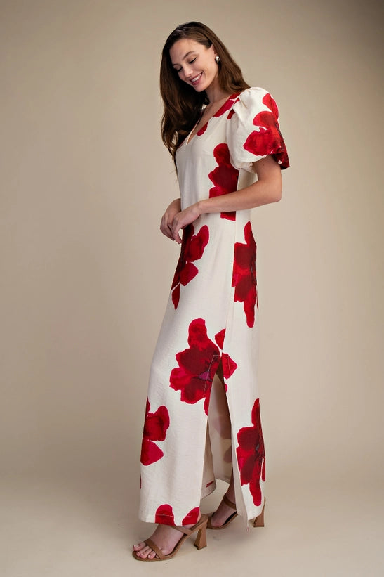 Glam Puff-Sleeve A-Line Maxi Dress