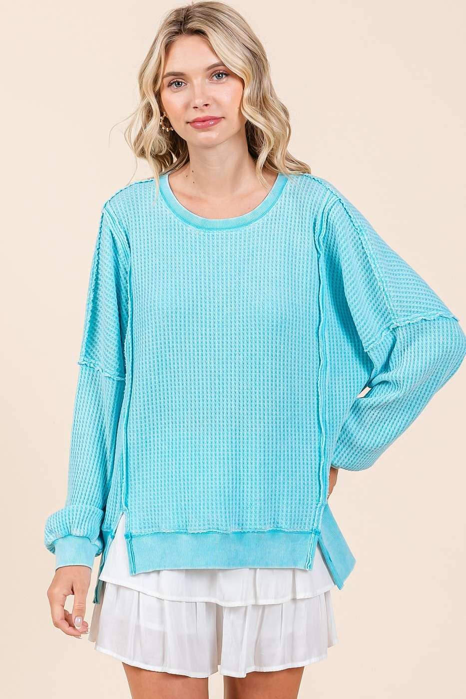 MINERAL WASH WAFFLE DOLMAN LONG SLEEVE TOP