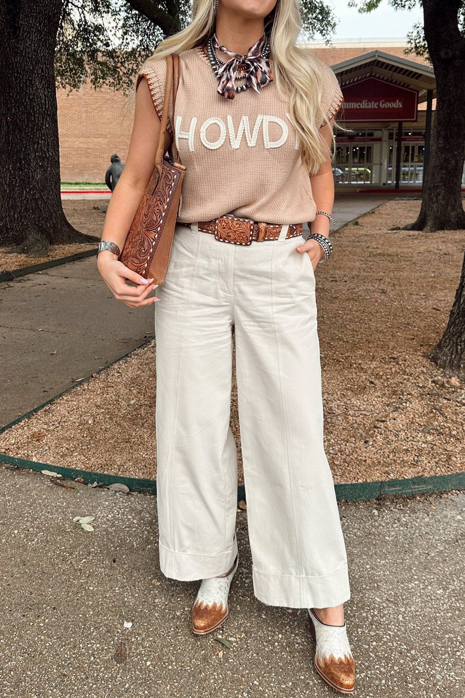 Howdy Western Knit Sweater Vest Contrast Trim Top