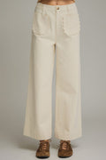 Solid wide leg pants featuring scallop accent trim PLUS