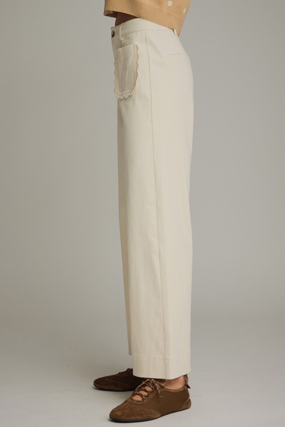 Solid wide leg pants featuring scallop accent trim PLUS