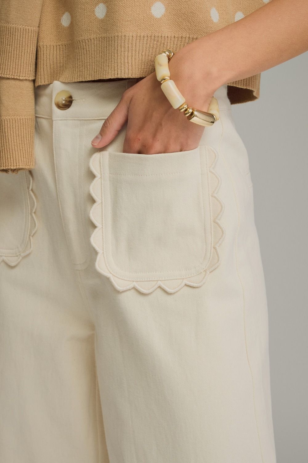 Solid wide leg pants featuring scallop accent trim PLUS
