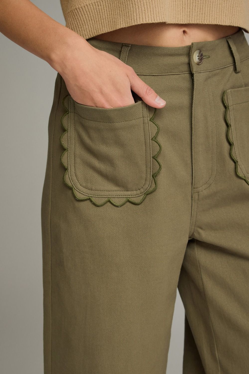 Solid wide leg pants featuring scallop accent trim PLUS