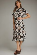 Printed short sleeve midi shirt dress