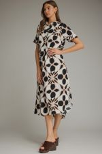 Printed short sleeve midi shirt dress