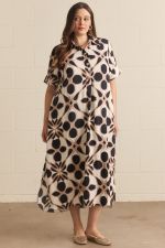 Printed short sleeve midi shirt dress PLUS
