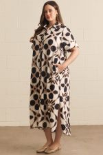 Printed short sleeve midi shirt dress PLUS