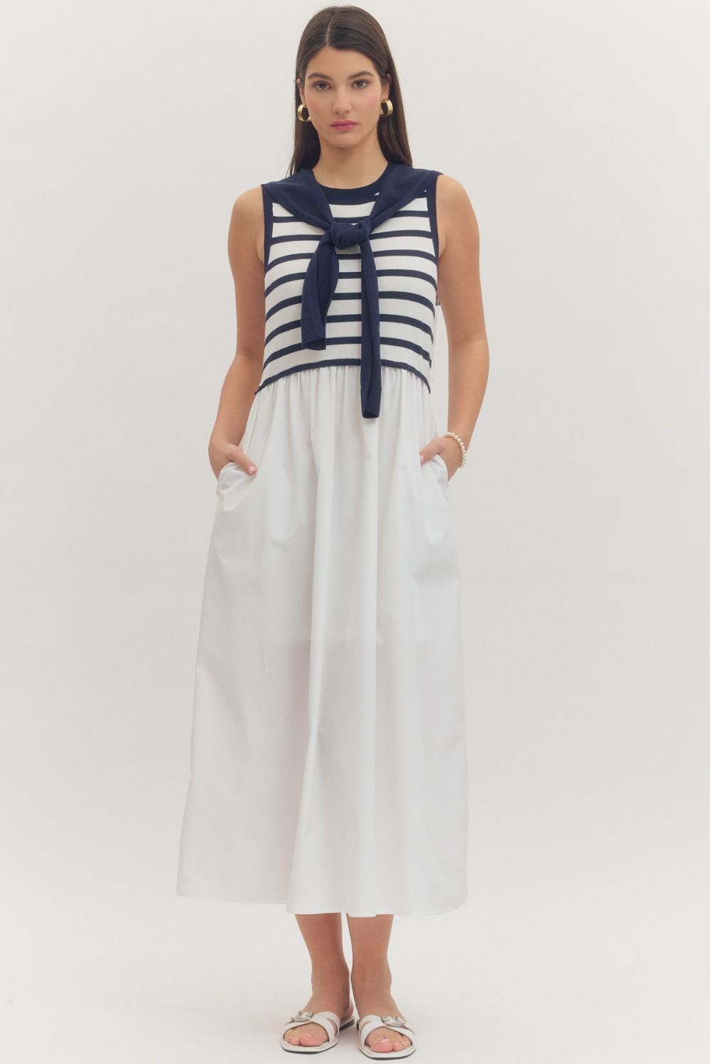 Striped sleeveless midi dress