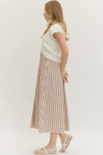 Entro Solid knit short sleeve layered gingham midi dress