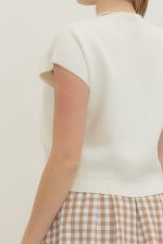 Entro Solid knit short sleeve layered gingham midi dress