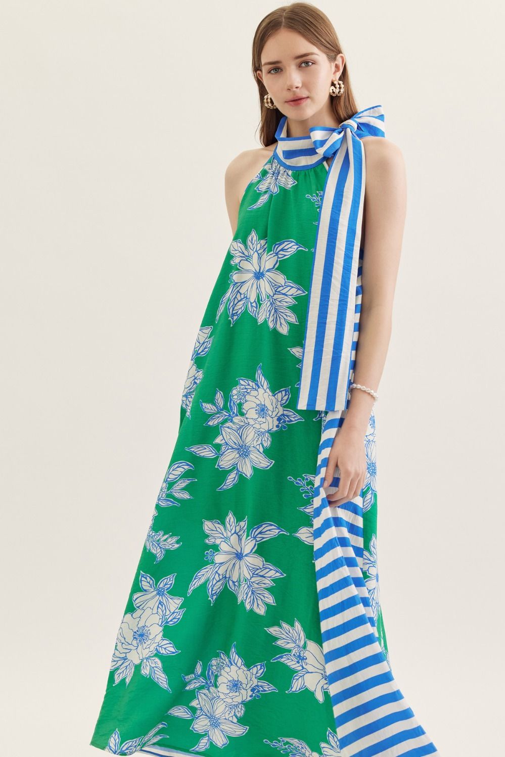 Entro Botanical print sleeveless midi dress