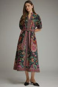Floral short puff sleeve midi dress