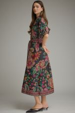 Floral short puff sleeve midi dress