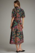 Floral short puff sleeve midi dress