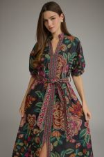 Floral short puff sleeve midi dress