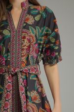 Floral short puff sleeve midi dress