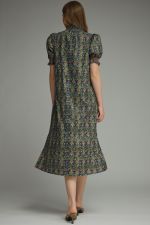 Floral print short puff sleeve midi dress