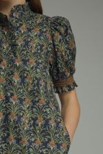 Floral print short puff sleeve midi dress