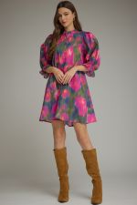 Printed puff sleeve mini dress