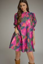 Printed puff sleeve mini dress
