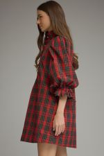 Plaid ¾ balloon sleeve mini dress