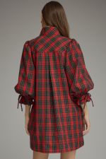 Plaid ¾ balloon sleeve mini dress