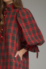 Plaid ¾ balloon sleeve mini dress