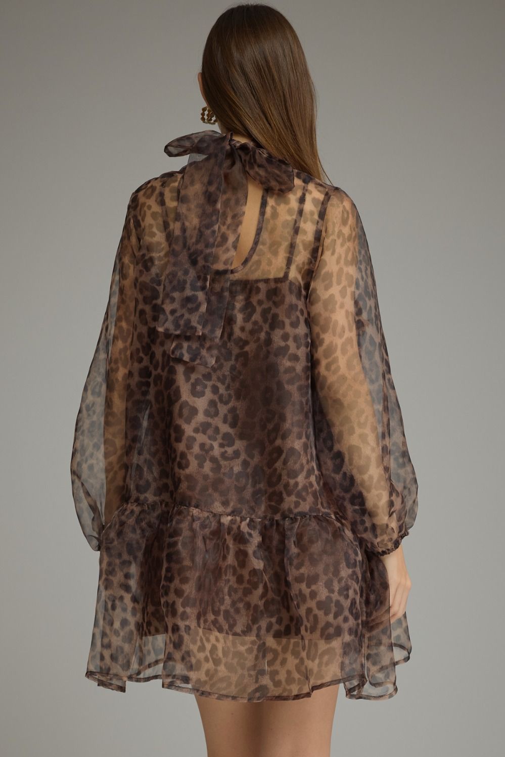 Entro Leopard print long balloon sleeve mini dress