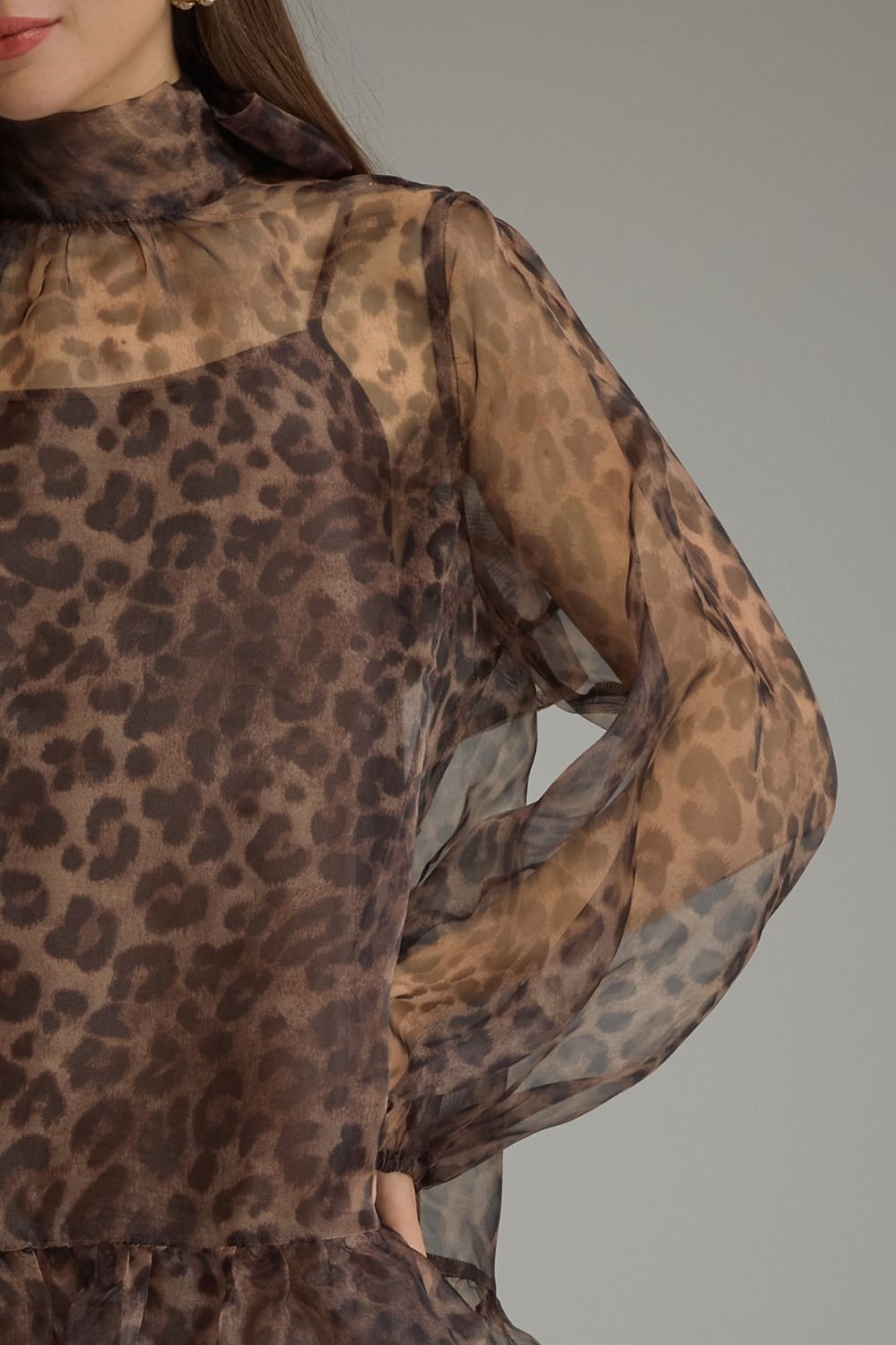 Entro Leopard print long balloon sleeve mini dress