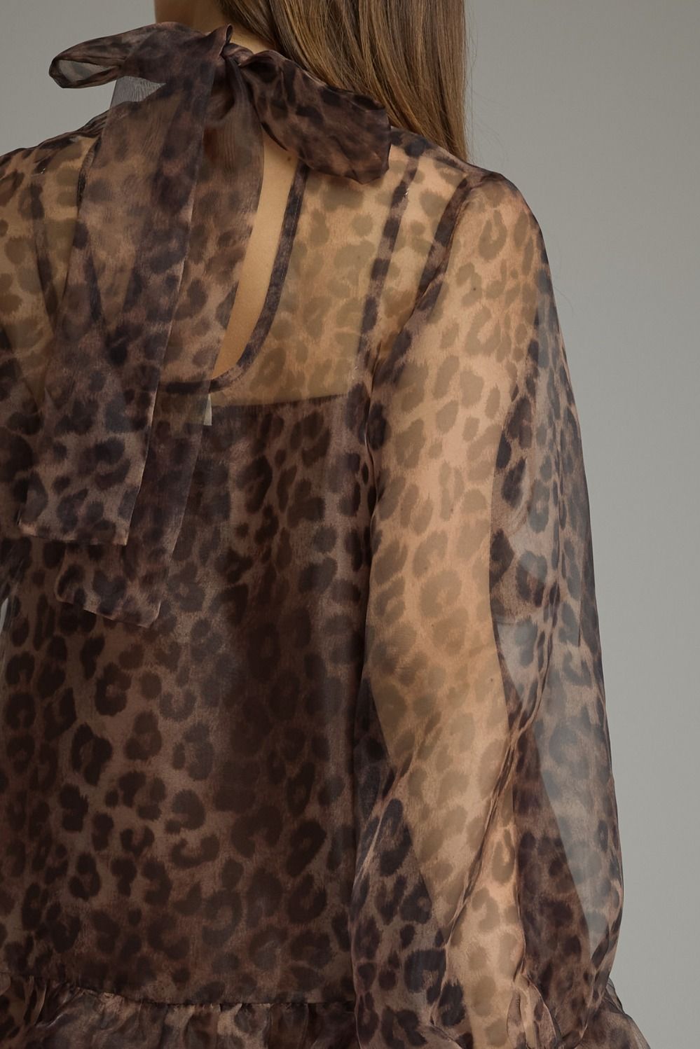 Entro Leopard print long balloon sleeve mini dress