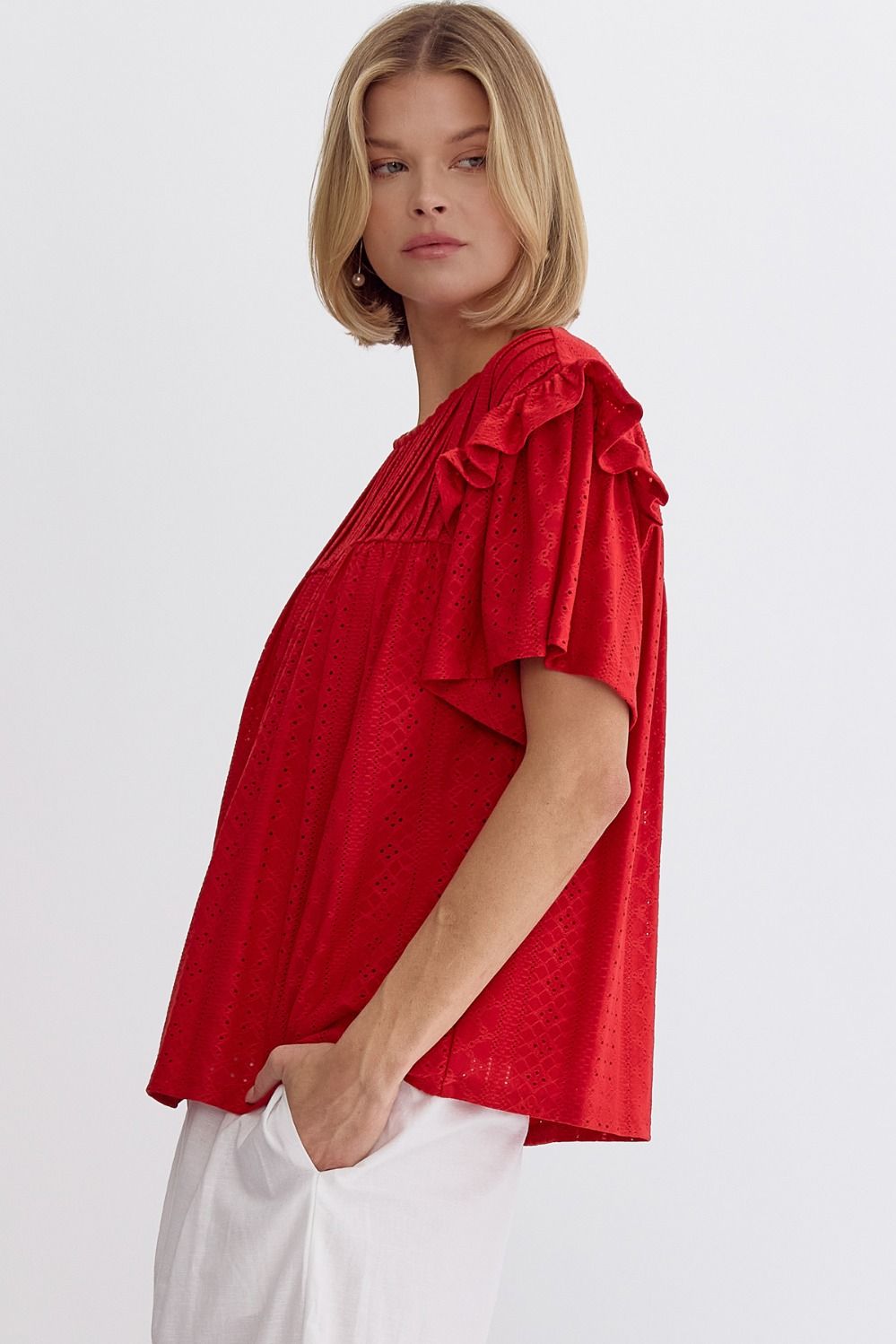 Entro Red Ruffle Top