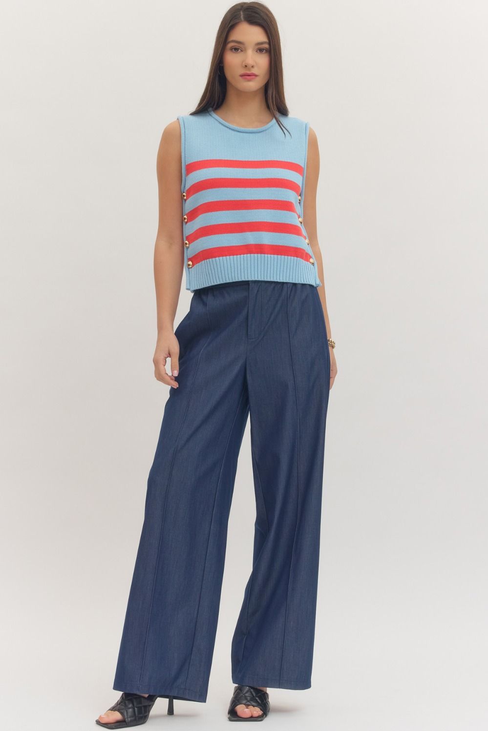 Entro sleeveless blue and red striped sweater