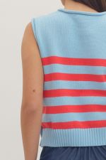 Entro sleeveless blue and red striped sweater